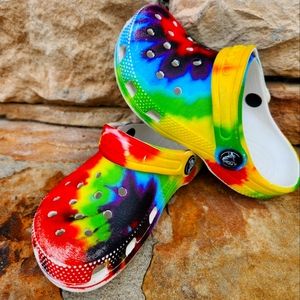 Multicolored Crocs, Size 10